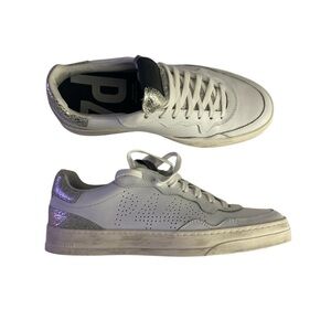 P448 Bali White Sneakers Tennis Shoes Classic Wmn’s‎ 10 Metallic EUC